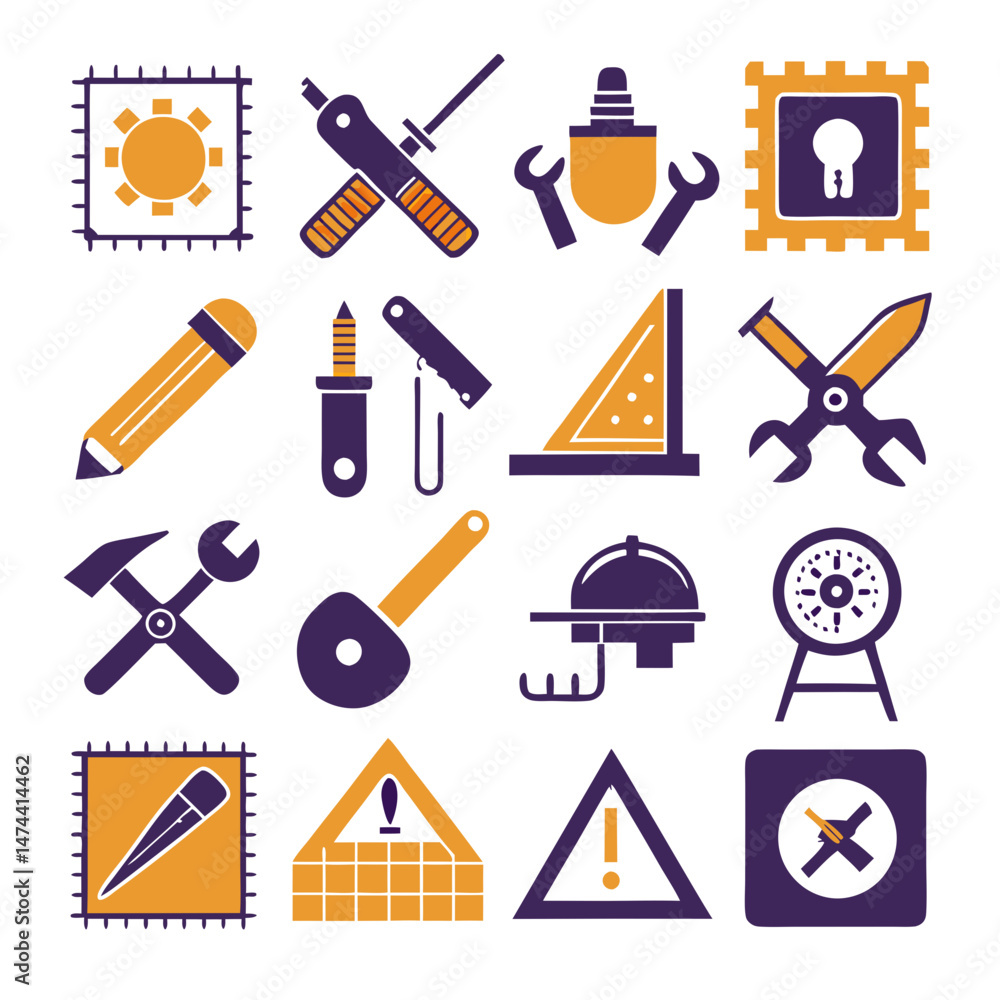 Poster flat design vector icons of various tools and concepts