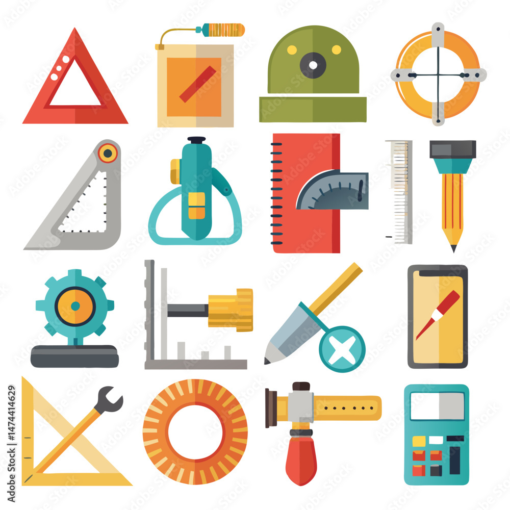 Poster vector set of construction tools and architecture elements