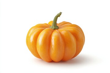 Obraz premium Single ripe orange pumpkin on white background. Autumn harvest, healthy food.