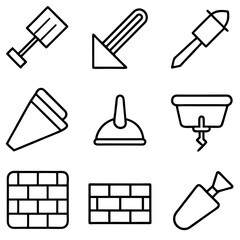Construction tools outlines illustration on a white background icon set