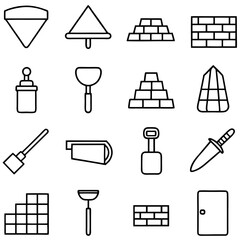 Obraz premium Icon set displaying construction and renovation objects in outline style