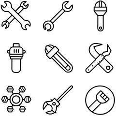 Variety of outlined wrench icons in a simple set