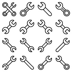 Collection of wrench tool icons arranged in grid pattern