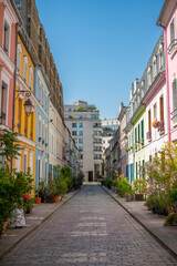 Paysage coloré de la rue Crémieux pendant l'été dans la ville de Paris en France