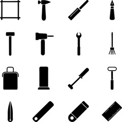 Variety of construction and hobby tools silhouettes arrangement flat design