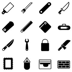 Collection of various equipment black and white vector icons