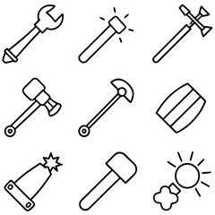 Outlined tools for construction, craft, and design projects