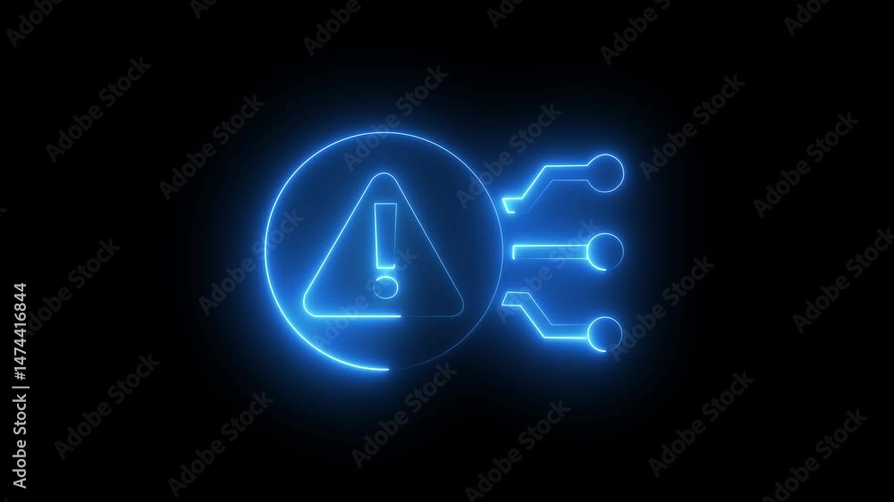 Poster bule color circuit board icon. neon glowing neon color abstract circuit board and black color backgr