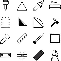 Technical drawing tools in black and white outline style