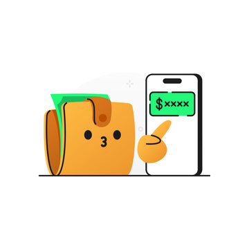 Cartoon Wallet and Smartphone for Online Payment