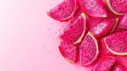 Pink Dragon Fruit Slices on Pink Background (8)