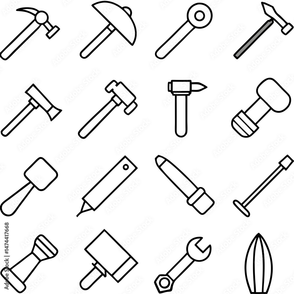 Poster variety of outline tools arranged in a grid pattern