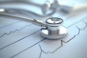 Medical stethoscope resting on EKG graph paper