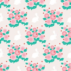 Flower and rabbit pattern for fabric and background, seamless pattern.