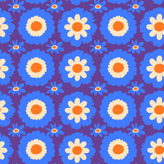 Flower Seamless Pattern with Cute Nature Florals. Doodle quirky summer and spring plants. Feminine repeatable backdrop perfect for fashion, clothing, cards, invitations, wrapping paper