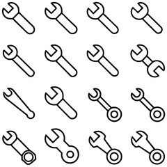 Collection of Wrench Outline Icons Isolated on White Background