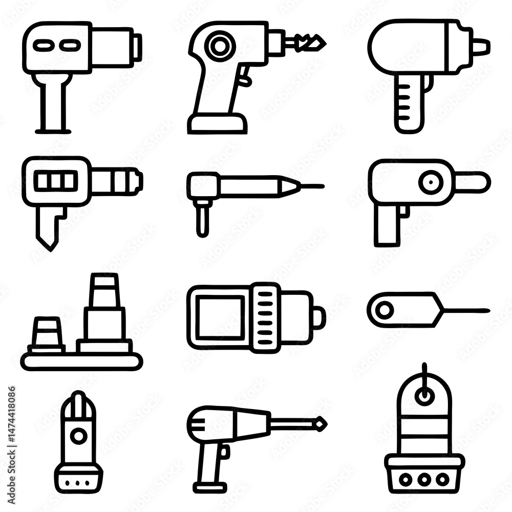 Poster outline icons illustrating various types of power tools