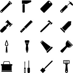 Assortment of tools in a flat black and white design
