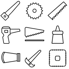 Nine line art icons of carpentry tools set