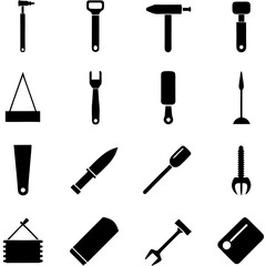Collection of various tool silhouette vectors on white background