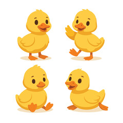 A charming set of four cartoon baby duck illustrations in various poses.