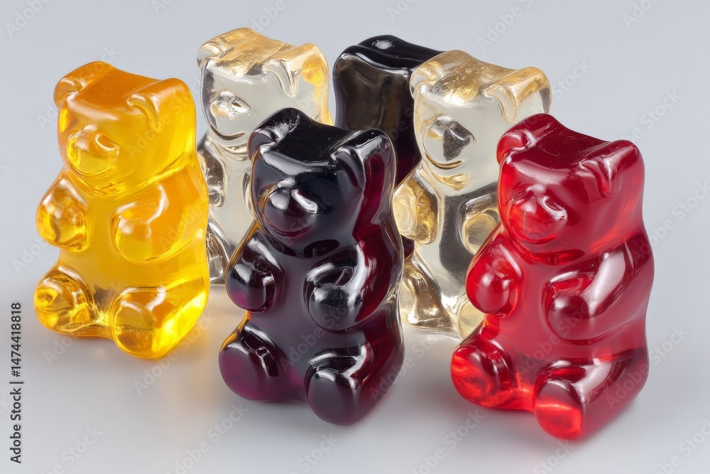 Poster Colorful gummy bears arranged on a light background create a playful display of chewy candy
