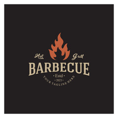 Simple Barbecue Vintage hot grill, with crossed flames and spatula. Logo for restaurant, badge, cafe and bar.vector