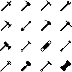 Obraz premium Variety of tools black silhouette on white background