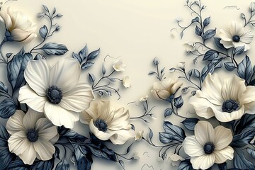 Hand drawn monochrome flower border high resolution picture