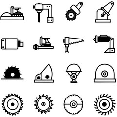 Collection of industrial and machine tools line art icons