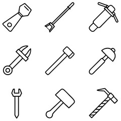 Outlined Hand Tools Isolated on White Background Stock Photo