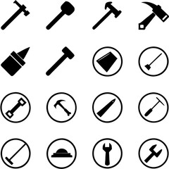 Black and white icons tools for repair and construction