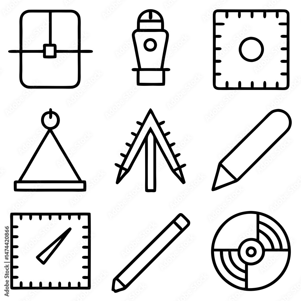 Poster various linear icons collection displayed on a white background