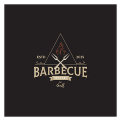Simple Barbecue Vintage hot grill, with crossed flames and spatula. Logo for restaurant, badge, cafe and bar.vector