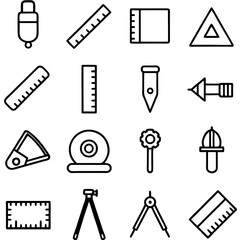 Black and white engineering icons isolated on white background