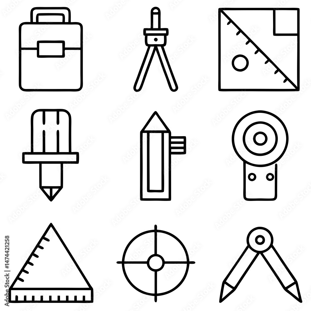 Poster architectural and engineering tools icons in simple line style