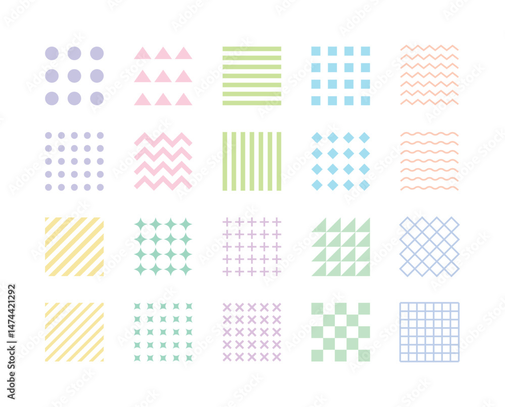 Poster a stylish collection of abstract geometric patterns. each pattern features a unique shape such as ci
