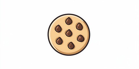 Clean linear icon of a chocolate chip cookie, warm brown color, simple lines, bold minimal design, captured in high definition