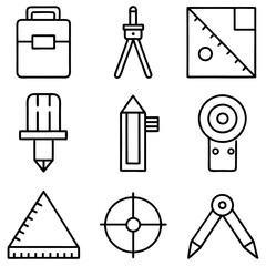 Architectural and engineering tools icons in simple line style