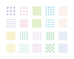 A stylish collection of abstract geometric patterns. Each pattern features a unique shape such as circles, triangles, lines, and squares, creating a modern and sophisticated design.