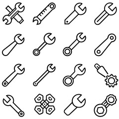 Assortment of wrench tools in simple vector outline style