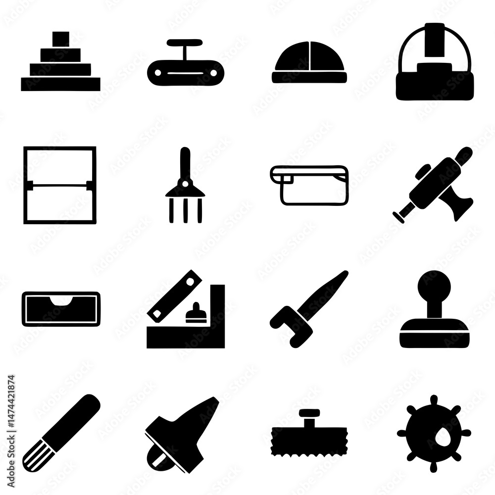 Poster assorted icons set on white background depicting various objects