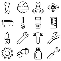 Outline icons of tools and industrial elements collection