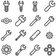 Obraz premium Set of wrench, bolts and nuts outline icons