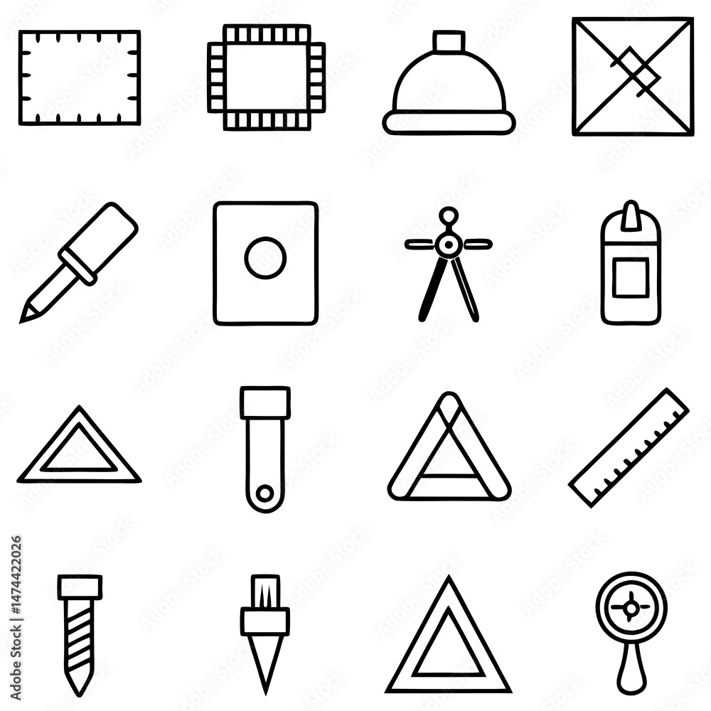 Poster assorted engineering and measurement line icons collection on white