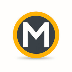 Circular Logo Design Bold White M Letter in Yellow and Gray