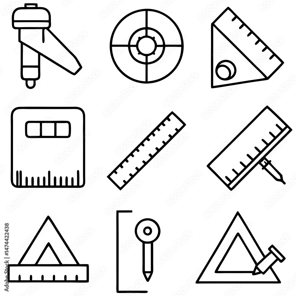 Poster architectural and design tools minimal line art icons set