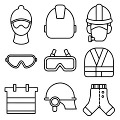 Safety gear outlines representing construction or manufacturing industry tools