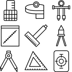 Drafting equipment illustration set, isolated on white background