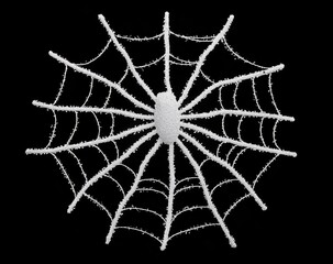 Obraz premium Spider webs in white on a black background, vector art style, detailed design, hyper-realistic watercolor, white and gray tones, Halloween theme, high resolution.